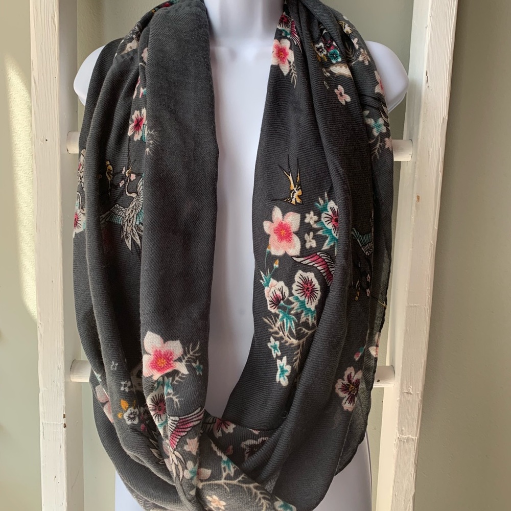 Gray and Floral Infinity Scarf